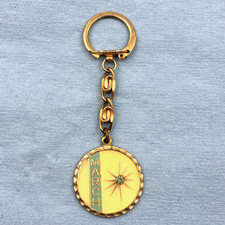 Vintage March Aquamarine Birthstone Keyring Gold-Tone Keychain Signa-Craft a543 picture