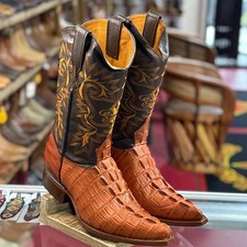Genuine Leather Alligator Crocodile Caiman Print 3X Point Toe Cowboy Boot-Cognac picture