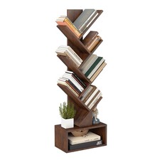 7 Tier Tree Bookshelf, Rustic Brown Floor Standing Bookcase with Storage Cabinet picture