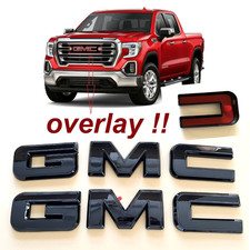 2019-2026 GMC Sierra 1500 2500 3500HD Front & Rear Gloss Black OVERLAY Emblems picture