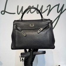AUTH Hermes Kelly 32 Black Leather Palladium Hardware Top Handle Handbag picture