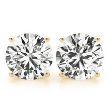 IGI E-F/VVS2 3 Ct Round Lab Grown Diamond Earrings Real 14K Yellow Gold Screw picture