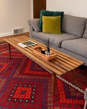 mid century modern slatted mcm coffee table vintage solid wood picture