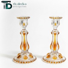 Baccarat Pair Crystal Candle Holders Amber Pair Candlesticks Holder Crystal 1900 picture