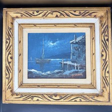 Paolo Stirrat Original Oil Painting Signed Vintage MCM 15X17 Blue Seascape picture