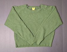 Daisy Womens Cable-Knit Crew Neck Pullover Sweater Raglan Long Sleeve Green L picture