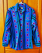 Vintage Wrangler Western Shirt 16x34 Southwest Aztec Turquoise Rodeo 90s picture