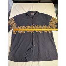 Hilo Hattie Hawaii Mens Black Jacquard Floral Tropical Aloha Camp Shirt XL picture