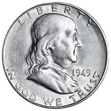 1949-S Franklin SILVER Half Dollar Brilliant XF/AU Complete Your Album picture