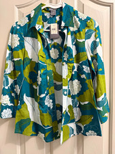 Ann Taylor Floral Flower Collared Button-Up Blouse 3/4 Sleeve White Green NWT 4 picture
