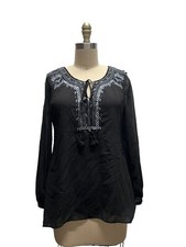 White House Black Market Tansy Embroidered Blouse Peasant Cold Shoulder SZ 4 picture