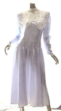 Vintage Jessica McClintock Midi dropped waist Pale Blue dress high Lace Neck 8 picture