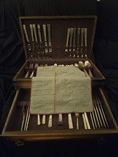 1940s 4 Star Prestiege Plate 83pcs Silver Plate Chest W/ Drawer Grenoble Onedia  picture