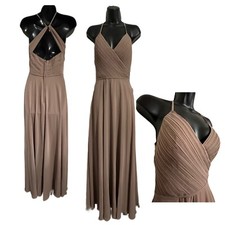 Dear Cleo Women's Special Occasion Chiffon Dress V-neck Mocha Sz 2 Keyhole Back picture
