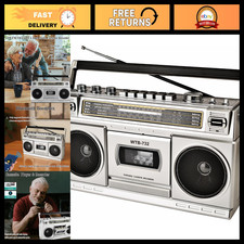 Vintage 80s Portable Boombox - Cassette Player, AM/FM Radio, Bluetooth, USB, Dua picture
