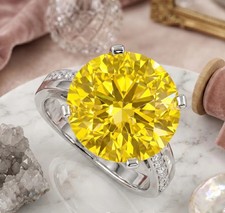 3.30Ct Round Cut Natural Yellow Sapphire & Diamond 14K White Gold Luxurious Ring picture