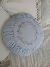 🤍Beautiful Rachel Ashwell Shabby Chic Couture Blue Linen Embroidered Pillow🤍 picture