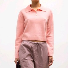Leset Pink 100% Lambswool Long Sleeve Collared Jesse Polo Henley Sweater XS picture