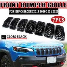 7PCS For 2019-23 Jeep Cherokee Front Bumper Upper Grille Inserts Honeycomb Grill picture