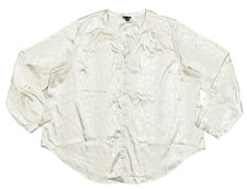 Torrid Size 2 2X Women Ivory Satin Jacquard Button Down Blouse Long Sleeve picture