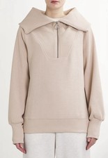 Varley Women’s Vine Ribbed Stretch Half-zip Sweatshirt Pink Beige Oversized XS picture