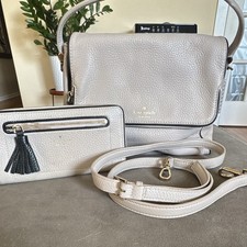 Kate Spade New York Beige Pebbled Leather Satchel Top Handle Detach Strap picture