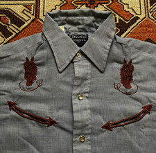 Vintage Dee Cee Rangers Men's M Blue Western Embroidered Long Sleeve Button-Up picture