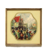 Framed Van Vreeland Dutch Flower Market Wall Art Vintage Lithograph Print 1930's picture