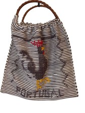 Vintage 1950s-1970s Portuguese Handwoven Folk Art Tote Bamboo Handles picture
