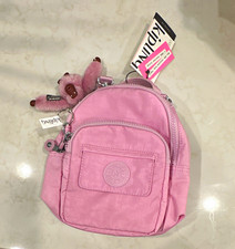 Kipling Pink Mini Nylon Backpack Zip Top Handle Adjustable Strap Monkey Keychain picture