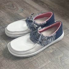 Hey Dude Men's White/Blue/Pink Lace-Up Loafers Round Toe Solid Casual Shoes picture