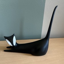 Vintage Royal Dux Bohemian Black Porcelain Cat - MCM - Jaroslav Jezek - Czech picture