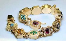 Oval Cut Simulated Multi Gemstone Tennis Bracelet Yellow Gold Plated Silver 925 picture