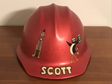 Vintage ED Bullard Hard Boiled Red Aluminum Hard Hat W/ Orig Liner & Label picture