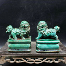 A Pair Antique Chinese Porcelain Foo Dog Statue Glazed Palace Lion Statue picture