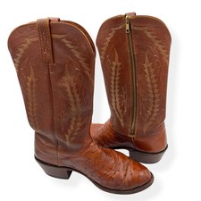 VTG LUCCHESE 1883 Men's Full Quill Ostrich Western Cowboy Boots Size 7.5D Brown picture