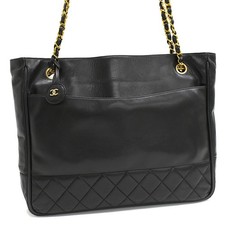 Vintage CHANEL Quilted Chain Tote Matelasse CC Logo Tote Bag Lambskin b48 T01S picture