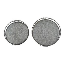 2x Bathroom Trays, Organizer Basket w/ Handle Black Iron Round 12