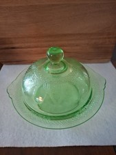 VTG Federal URANIUM Green Depression Glass Georgian Green Lovebirds Butter Dish picture