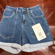 1822 Denim Women High Rise Cuffed Jean Shorts Blue Size 0/25 NWT picture