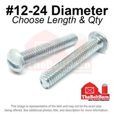 #12-24 Slotted Round Head Machine Screws Bolts Zinc Coarse (Pick Length & Qty) picture
