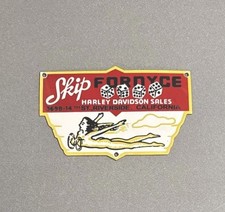 VINTAGE 12” SKIPPS HARLEY DAVIDSON PORCELAIN SIGN CAR GAS OIL TRUCK MOTORCYCLE picture