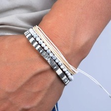 3pcs Men's Braided Bracelet Set Natural Stone Boho Woven Wristband Jewelry Gift picture