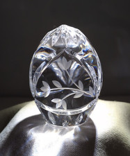 Sullivans Vintage Lead Crystal Cut Glass Egg Paperweight Etched Floral Poland picture