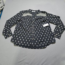 new Sonoma Blouse Womens Large Black Floral Embroidered Button Up Boho Peasant picture