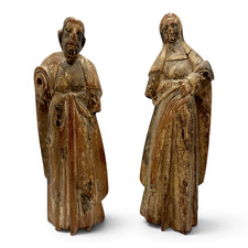 18th or 19th Century Polychrome Carved Wood Santos Figures Mary Joseph Pair picture