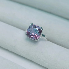 Certified 7 Ct Natural Alexandrite Cushion Gemstone Ring - Crafted 925 Silver picture