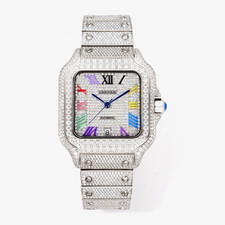 Cartier Santos Automatic Square Watch Diamond Bezel Date Silver Multicolor Dial picture