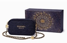 CHANEL Beauty Holiday Pouch Navy Tweed + added Gold Chain Camellia GWP With Box picture