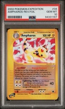 2002 POKEMON EXPEDITION #34 AMPHAROS-REVERSE FOIL PSA 10 picture